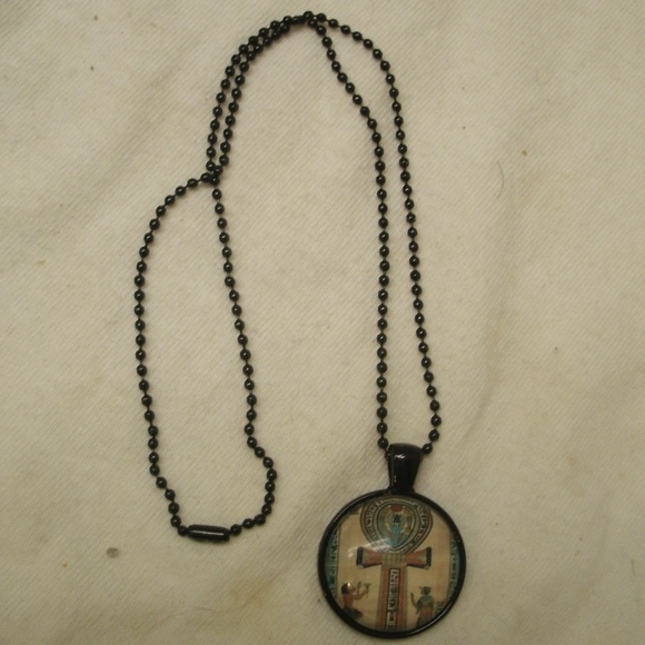 Egyptian Ankh Glass Cabochon Pendant Necklace - Picture 8 of 8